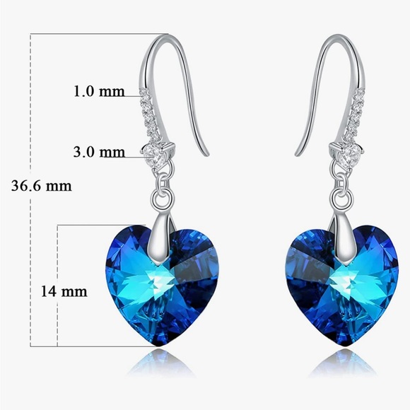 🌺NIB 18K White Gold Plated Austrian Heart Fish Hook Earrings🌺 - Picture 9 of 15